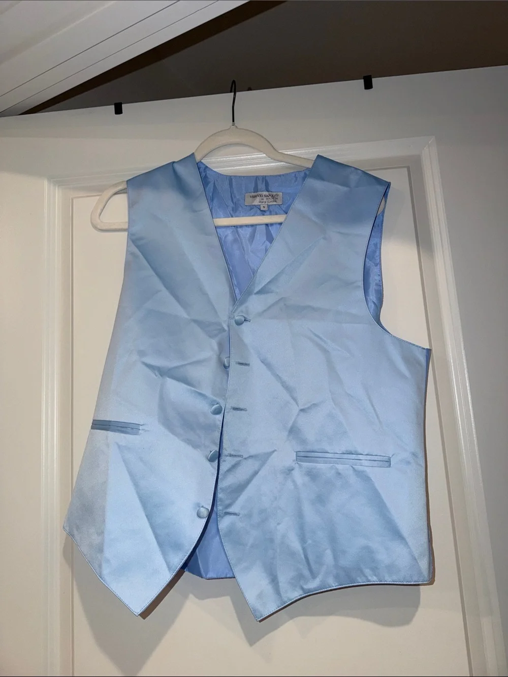 Light Blue Satin Men's Vest - Tailored Formal Waistcoat